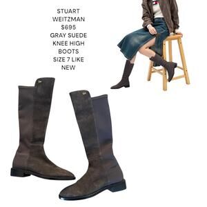 $695 Stuart Weitzman Gray Suede Keelan Knee high boots size 7 like new